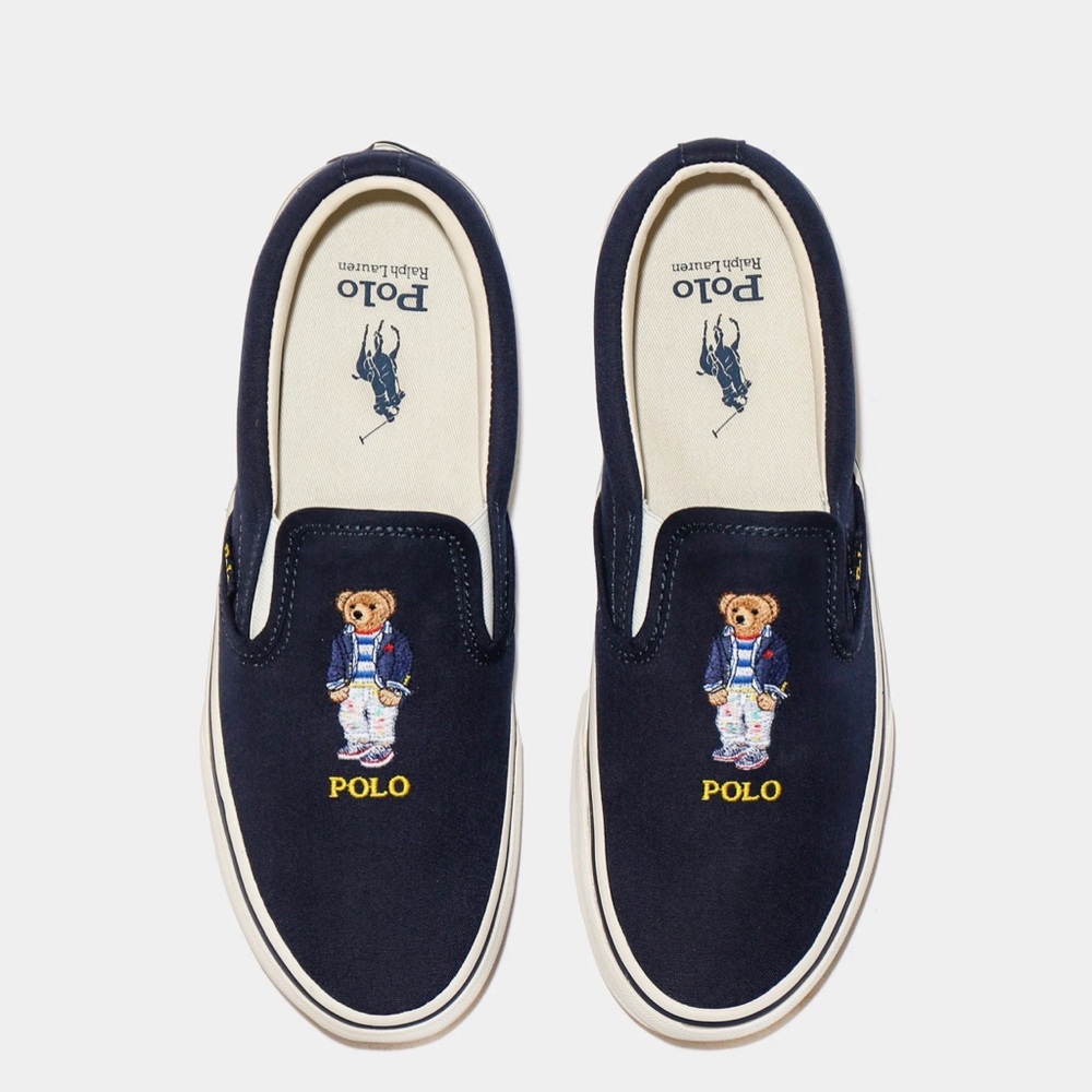 Polo Ralph Lauren Polo Bear Keaton Slip On Sneaker Shoes Men's Navy Blue Size 10